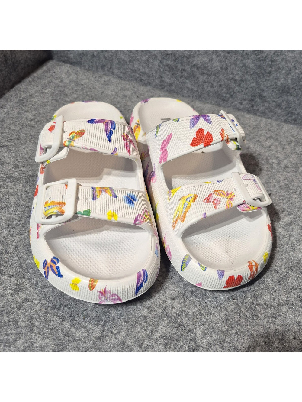 MIA Girls Little Libby Slide Sandals White/Multicolor Butterfly Buckle US 4